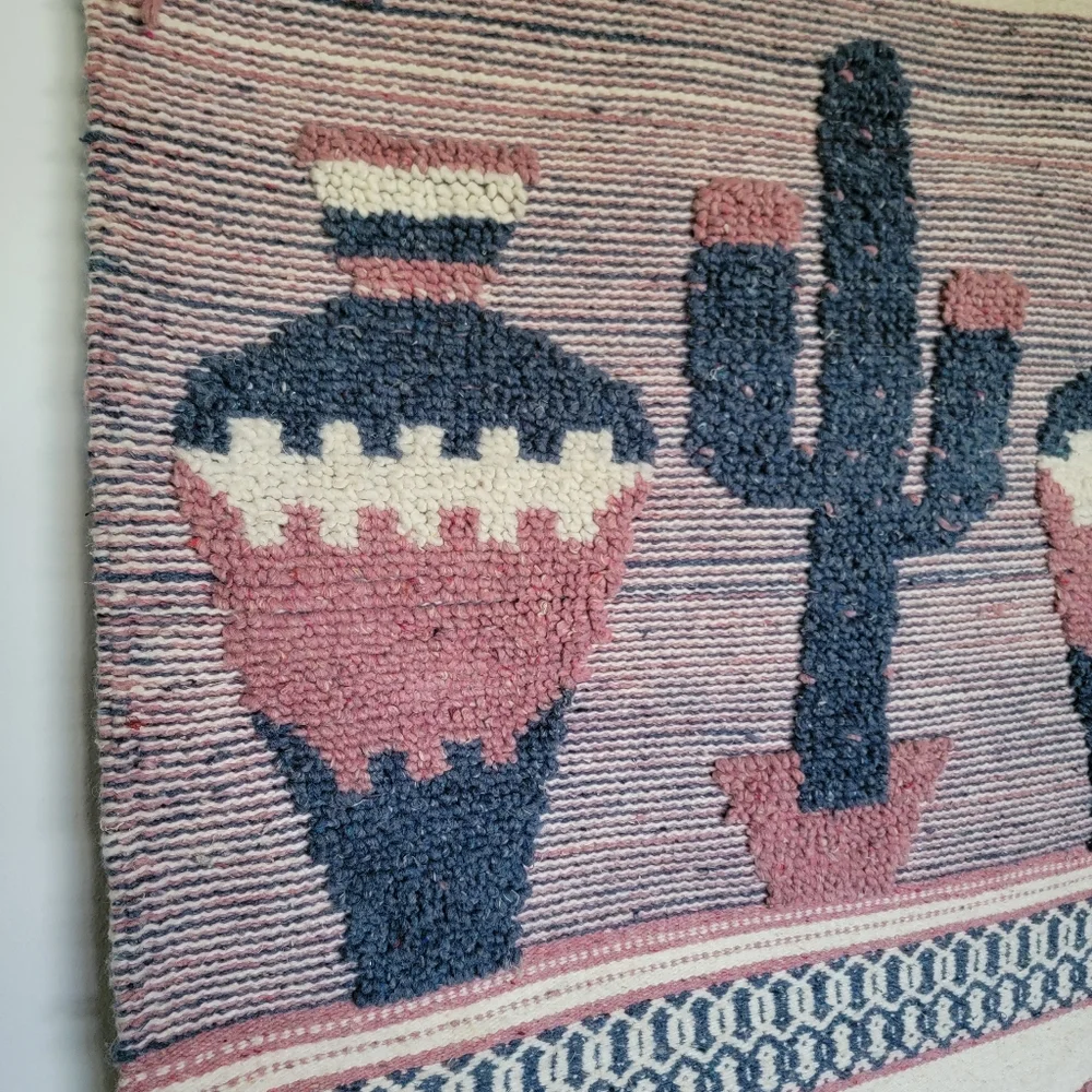 VTG Southwestern Woven Tapestry Wall Hanging Fiber Art Textile Saguaro Western